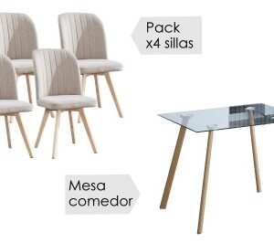 Conjunto mesa Acnes + 4 sillas Lane