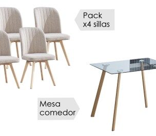 Conjunto mesa Acnes + 4 sillas Lane