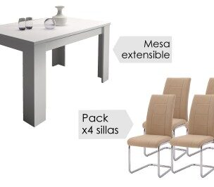 Conjunto mesa corfu blanca + sillas san beig
