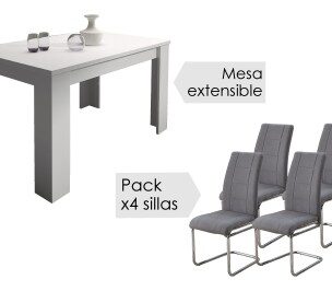 Conjunto mesa corfu blanca + sillas san marengo