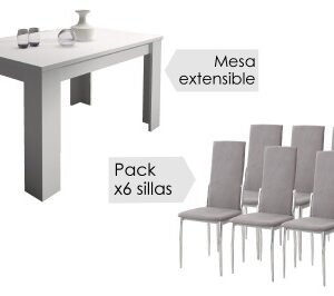 Conjunto mesa corfu blanca + 6 sillas sakura marengo
