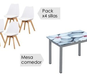 Conjunto Mesa extensible Flores + 4 Sillas Fina