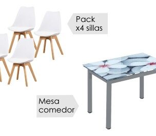 Conjunto Mesa extensible Flores + 4 Sillas Fina