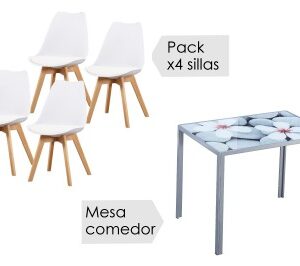 Conjunto Mesa fija Flores + 4 sillas Fina