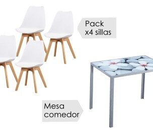 Conjunto Mesa fija Flores + 4 sillas Fina