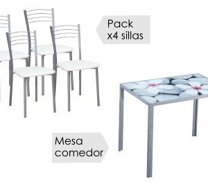 Conjunto mesa fija Flores + 4 sillas mod.20