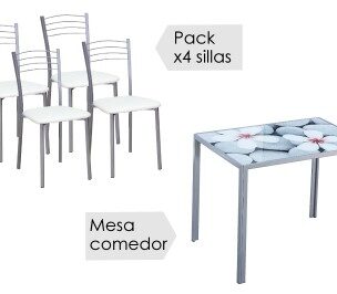 Conjunto mesa fija Flores + 4 sillas mod.20