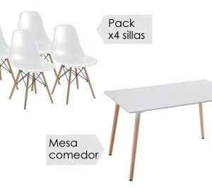 Mesa rectangular + 4 sillas Dinamarca BLANCO