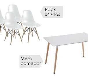 Mesa rectangular + 4 sillas Dinamarca BLANCO