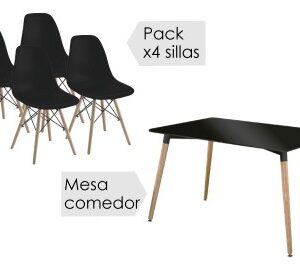 Mesa rectangular + 4 sillas Dinamarca NEGRO