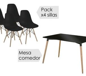 Mesa rectangular + 4 sillas Dinamarca NEGRO