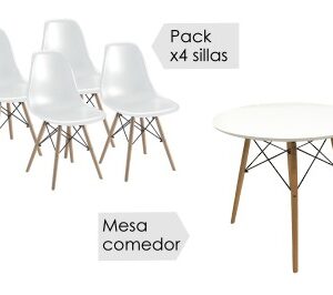 Conjunto mesa redonda y 4 sillas Dinamarca blanco