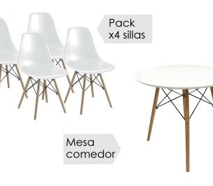Conjunto mesa redonda y 4 sillas Dinamarca blanco