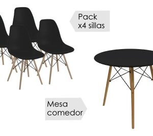 Conjunto mesa redonda y 4 sillas Dinamarca negro