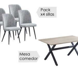 Conjunto mesa Royce W + 4 sillas Rory