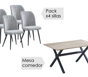 Conjunto mesa Royce W + 4 sillas Rory