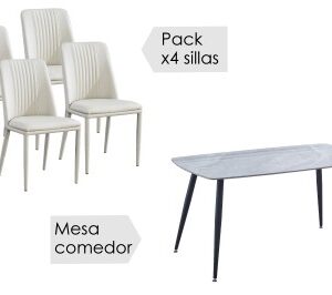 Conjunto mesa Sander + 4 sillas Rowena