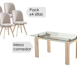 Conjunto mesa Sensei + 4 sillas Lane