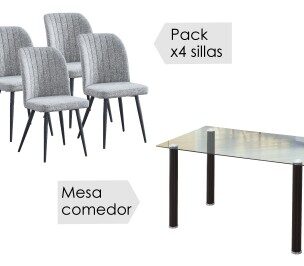 Conjunto mesa Yuri + 4 sillas Rory